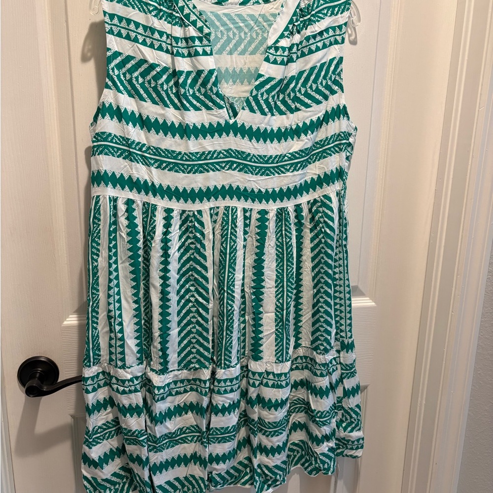 Green and White Patterned Dress